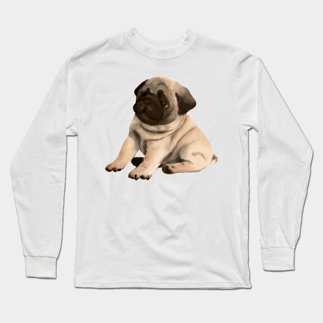 Pug cute sitting Long Sleeve T-Shirt by ArtInPi